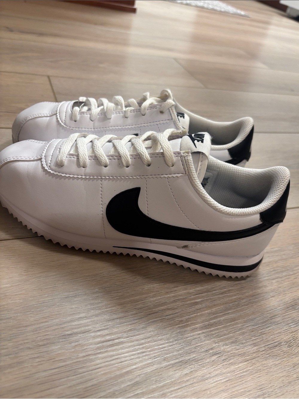 Nike kids White and Black Cortez-Style Leather Sneakers